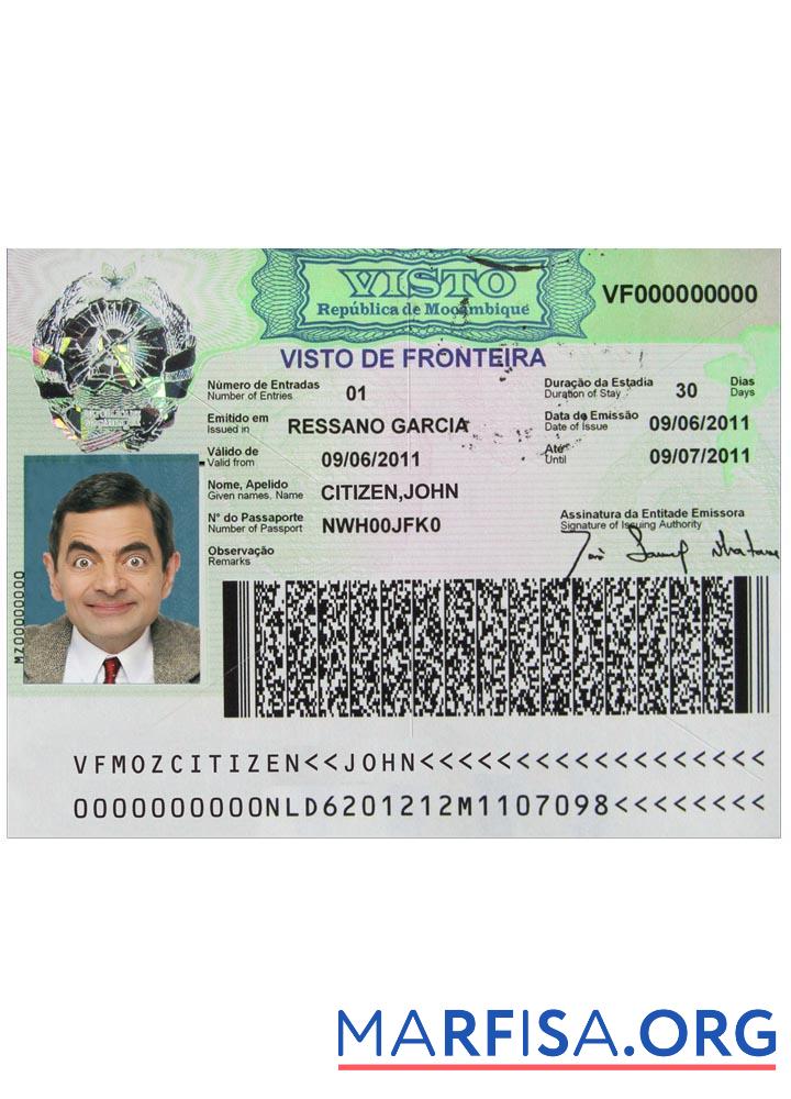 Printable Mozambique visa sample